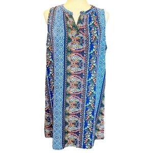 Sweet Rain Summer Multicolor Floral Slip Split Neck Shift Dress. Size: Large